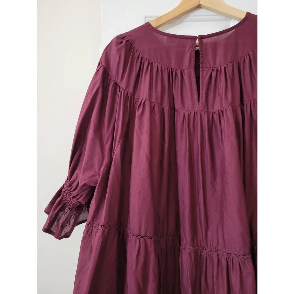 Wine Ruffled Tiered Midi Sundress - Picture 8 of 12